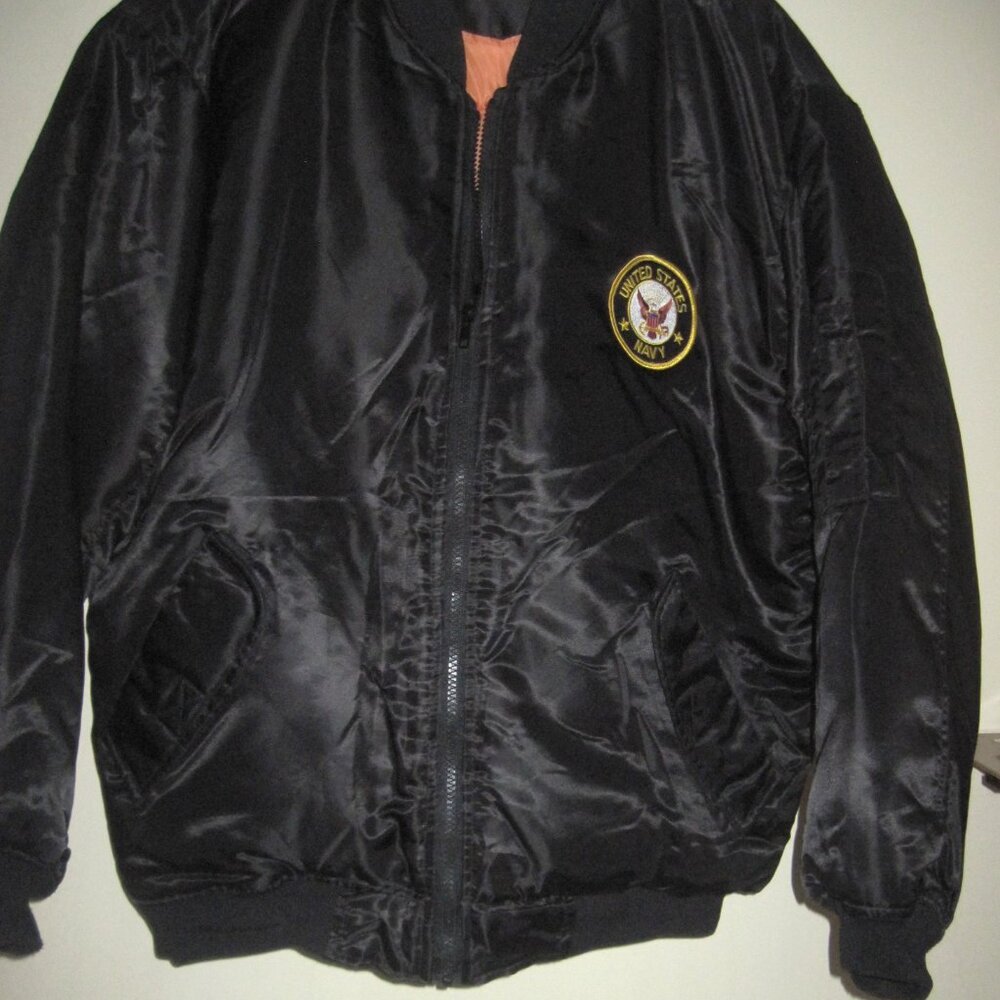 JON LAUREN~Mens Size M~US Navy Jacket-Black Windbreak Rainproof-Full Zip Up
